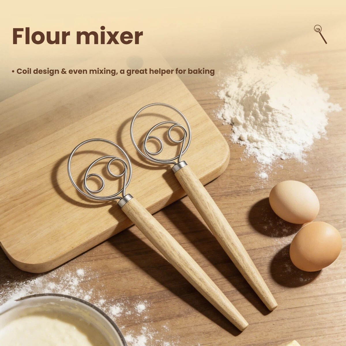 Danish Pancake Pan - 대형 나무 손잡이 데니쉬 거품기, 빵